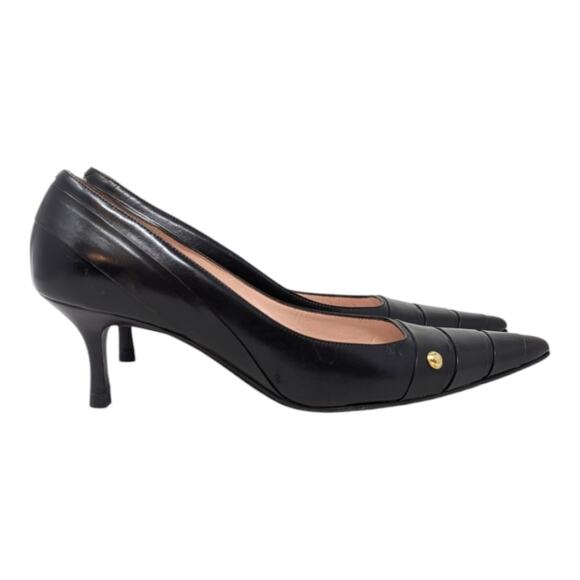 Vintage Chanel kitten heel brown leather CC logo captoe pointed toe Y2K 38.5 - Picture 6 of 12